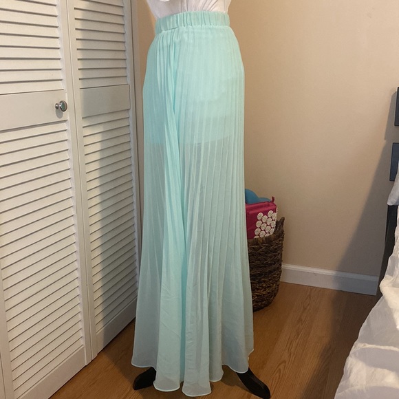 Mint Green Pleated Long Skirt - Picture 5 of 8